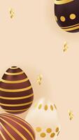 Vertical story template Easter theme with realistic chocolate gold eggs. Holiday greeting for social media post with copy space. background brown, beige colors vector