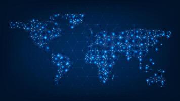 Futuristic big Data. Digital world map. Cyber network data transmission concept. vector