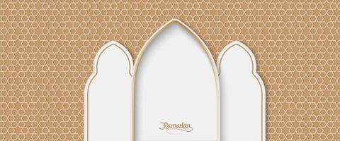 ramadan kareem on white and gold card with a gold frame vector