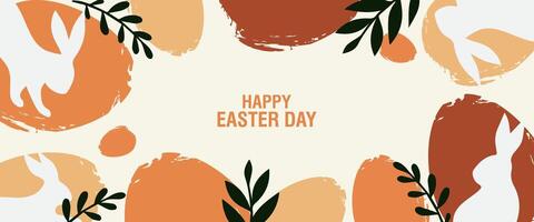 easter day poster or card background with rabbits and leaves vector