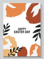 easter day greeting card background with rabbits and leaves vector
