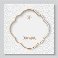 ramadan kareem or eid mubarak greeting card with gold frame and pattern vector