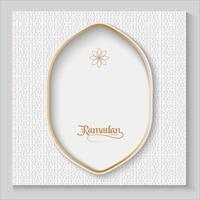 ramadan greeting card with gold frame and floral pattern vector