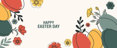easter day banner background with flowers and eggs vector