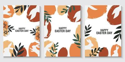 set of easter day cardbanners with flowers and leaves and copy space for text vector