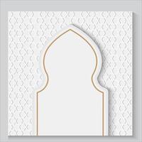 islamic card or poster with a white background and a gold border and copy space vector