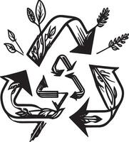 Reduce, Reuse, Recycle, Earth Day ,black color line art vector