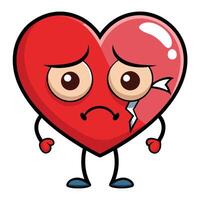 Sad Cartoon Broken Heart A Cute but Emotional Heart Character with a Crack and a Tearful Expression vector