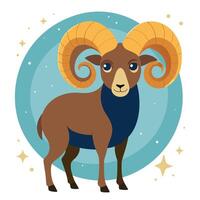 Astrological Aries Ram Illustration with Stunning Horn Details and a Celestial Background vector