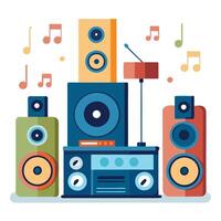 Colorful Home Sound System with Multiple Speakers and Receiver Playing Music vector