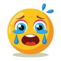 Cartoon Styled Emoji Face Crying Intensely with Large Teardrops and Sad Facial Expression vector