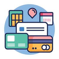 Flat Style Digital Payment and Credit Card Transaction Icons for Financial Apps vector