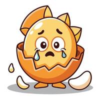 Sad Cartoon Broken Egg A Cute but Tearful Cracked Egg Mascot with a Worried Expression vector