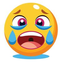 Expressive Sad Crying Emoji Face with Tears in Cartoon Illustration Style vector