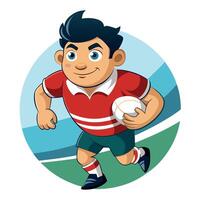 Energetic Cartoon Rugby Player Running with the Ball on a Green Field vector