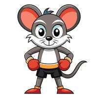 Adorable Cartoon Boxing Mouse Character with Red Gloves and a Confident Pose vector