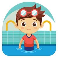 Cute Smiling Boy in a Swimming Pool with Sparkling Water, Perfect for Summer Fun Concepts vector