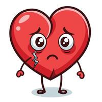 Heart with a Crack A Playful Yet Sad Cartoon Character Depicting Love and Heartbreak vector