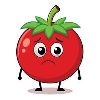 Adorable Red Tomato with a Frown and Worried Expression Animated Food Character vector