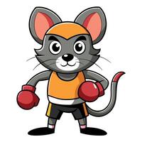 Cute and Strong Mouse Boxer Cartoon Illustration with a Determined Expression vector