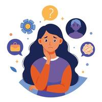 Illustration of a Thoughtful Woman Dealing with Emotional Challenges in a Colorful Background vector