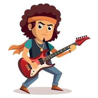 Animated Rockstar in Action with an Electric Guitar and Expressive Performance vector