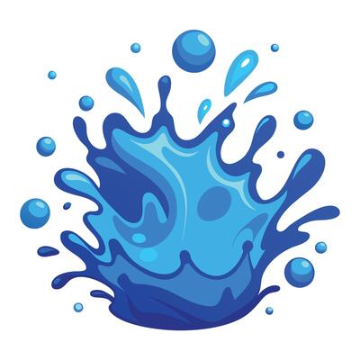 Cartoon-Style Blue Water Splash with Fluid Motion and Droplets