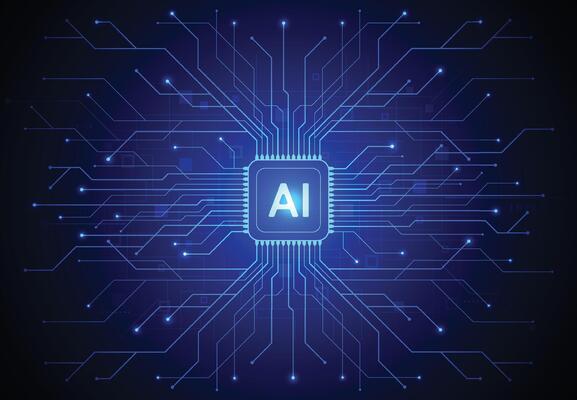 Artificial intelligence chipset on circuit board in futuristic concept technology artwork for web, banner