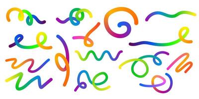 Abstract Color Rainbow Gradient Shapes Set. Graphic with Wavy Lines in Bright Colors. Colorful Fluid Wave Pattern. Squiggly Design Elements. vector