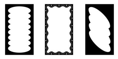 Hand drawn lace inner scalloped frames. Square, round and rectangle scalloped frames vector