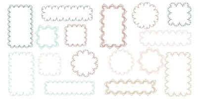 Hand drawn lace scalloped frames. Square, round and rectangle scalloped frames vector