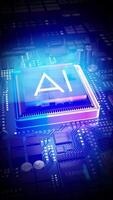 Artificial Intelligence - AI Word on Computer Processor and Light Rays - Blue and Violet Colors video
