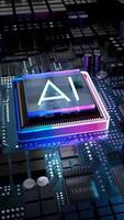 Artificial Intelligence - AI Word on Computer Processor and Motherboard video