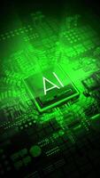 Artificial Intelligence - AI Word on Computer Processor and Rays of Light - Green Color Palette video
