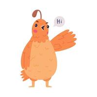 Quail Bird with Crest and Feathers Greeting Saying Hi Illustration vector