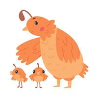 Quail Bird with Crest and Feathers Walking with Its Baby Illustration vector