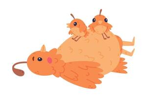 Quail Bird with Crest and Feathers Lying with Its Baby Illustration vector