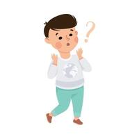 Puzzled Little Boy with Question Mark Scratching His Head Wondering Illustration vector