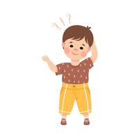 Puzzled Little Boy with Question Mark Scratching His Head Wondering Illustration vector