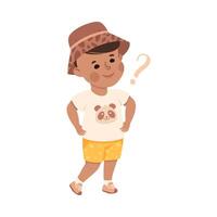 Puzzled Little Boy in Hat with Question Mark Scratching His Head Wondering Illustration vector