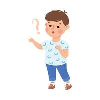 Puzzled Little Boy with Question Mark Scratching His Head Wondering Illustration vector