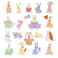 Cute Rabbit or Bunny with Long Ears Engaged in Different Activity Big Set vector