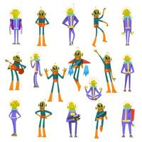 Cartoon Alien and Ufo Characters Wearing Space Costume Big Set vector