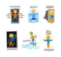 Different Fears and Phobia with Comic Man and Woman Afraid of Various Things Set vector