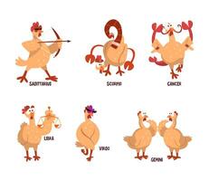 Funny Turkey Character and Zodiac Signs Like Sagittarius, Scorpio, Cancer, Libra, Virgo and Gemini Set vector