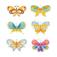 Butterfly with Brightly Coloured Wings and Symmetrical Shape Flat Set vector