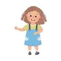 Little Smiling Girl Standing and Pointing with Index Finger Illustration vector