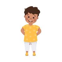 Little Smiling Boy Standing Hiding Hands Behind Illustration vector