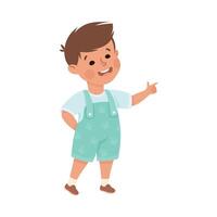 Little Smiling Boy Standing and Pointing with Index Finger Illustration vector