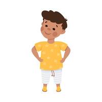 Little Smiling Boy Standing with Hands on Hips Illustration vector